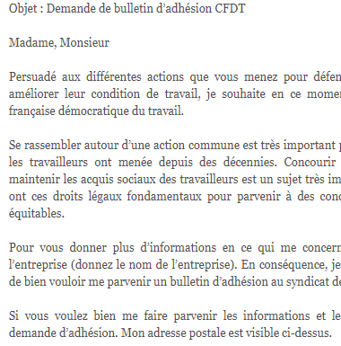 letter template Letter of application to join the CFDT