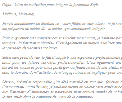 letter template Lettre de motivation pour stage Bafa