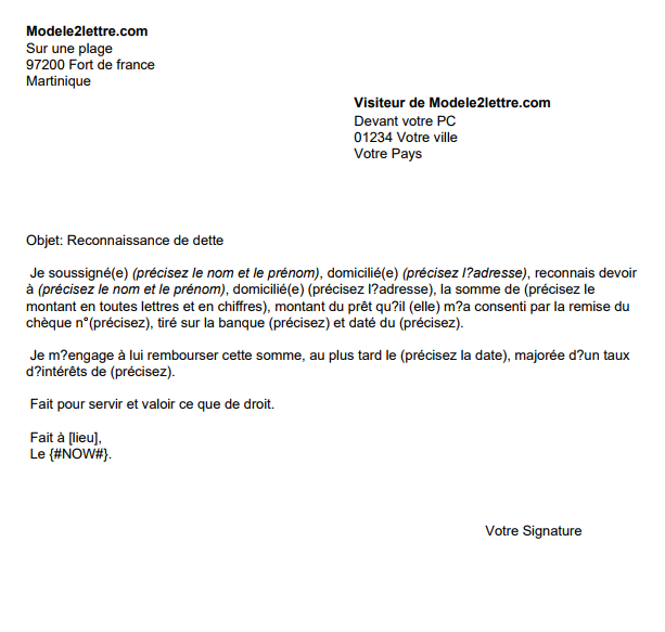 letter template Letter of acknowledgement of debt