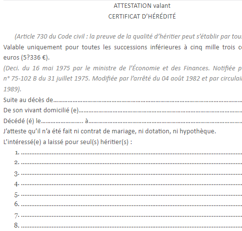 letter template Model Certificate of Inheritance