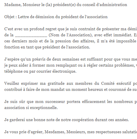modelo de carta Carta de demissão do presidente da associação